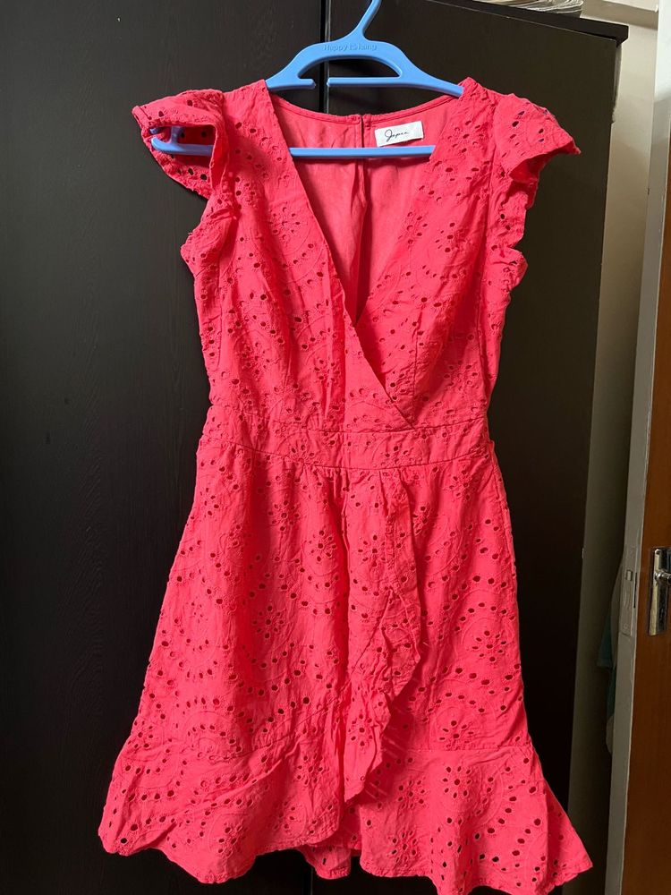 Coral Ruffle Mini Dress