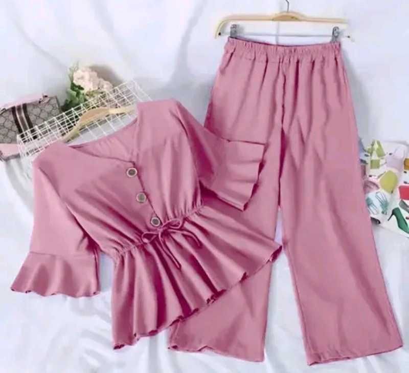 Classy Solid Flare Top With Pocket Palazzo set