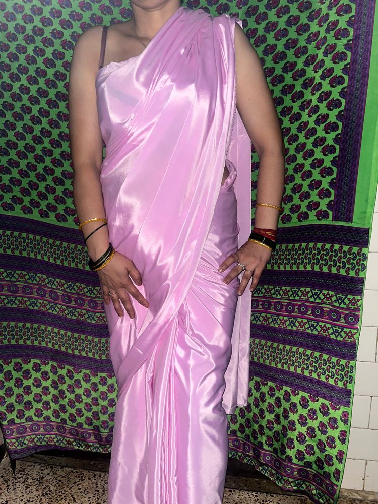 Pink crepe saree