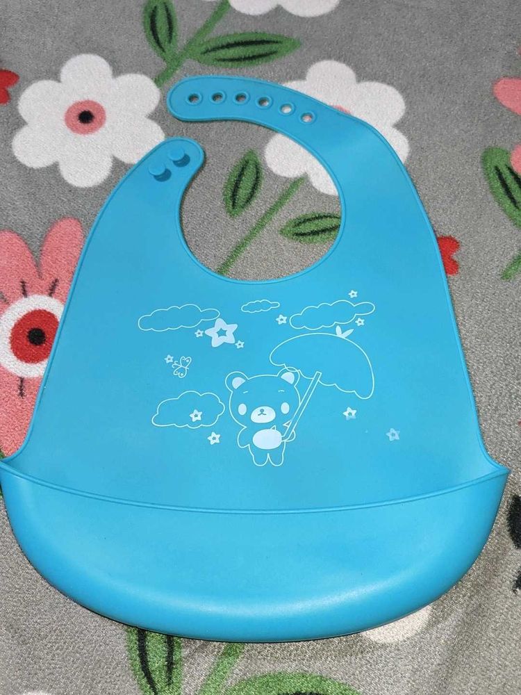 Silicon Waterproof Blue Pocket Bib