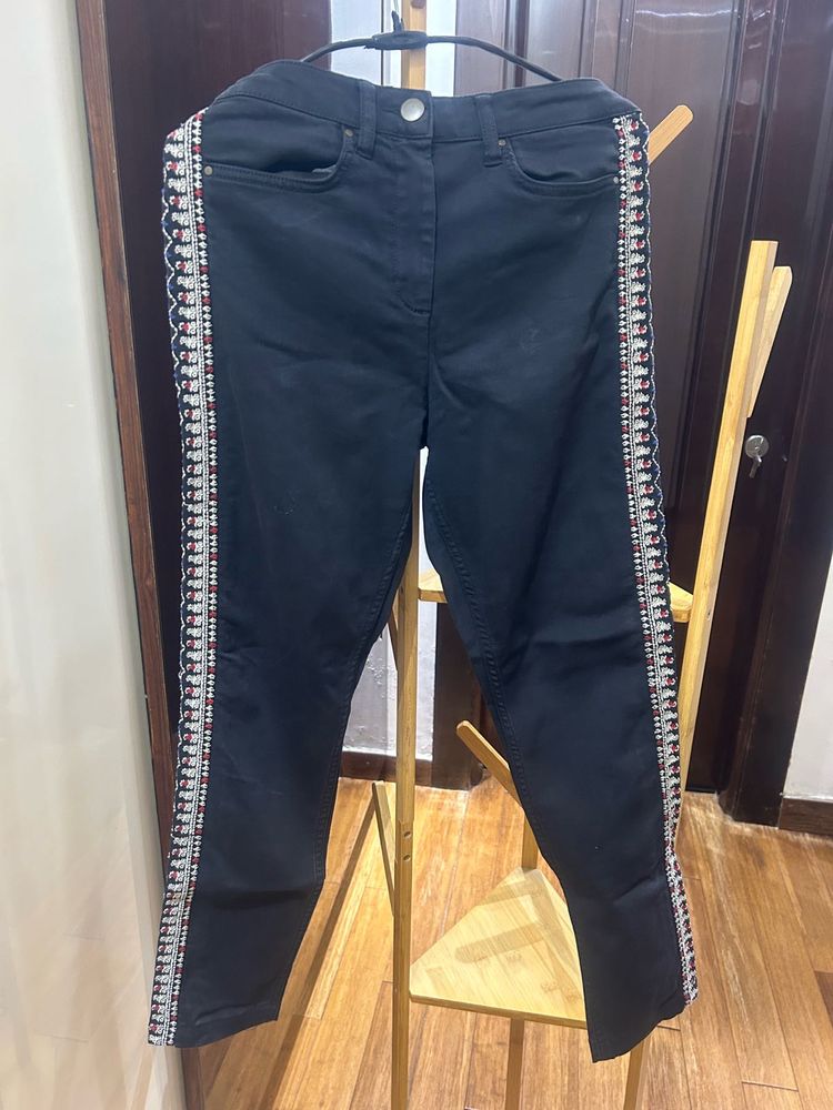 Embroidered Side-Striped Jeans