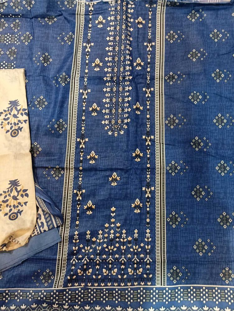 Blue Printed Salwar Kameez Fabric