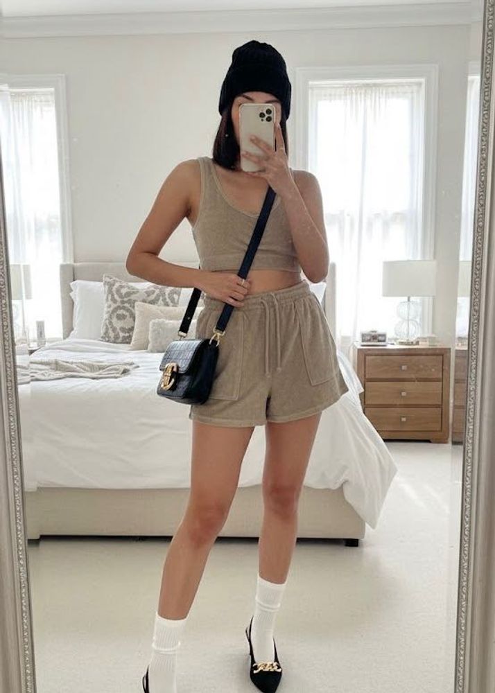 Tan Lounge Set: Top &amp; Shorts