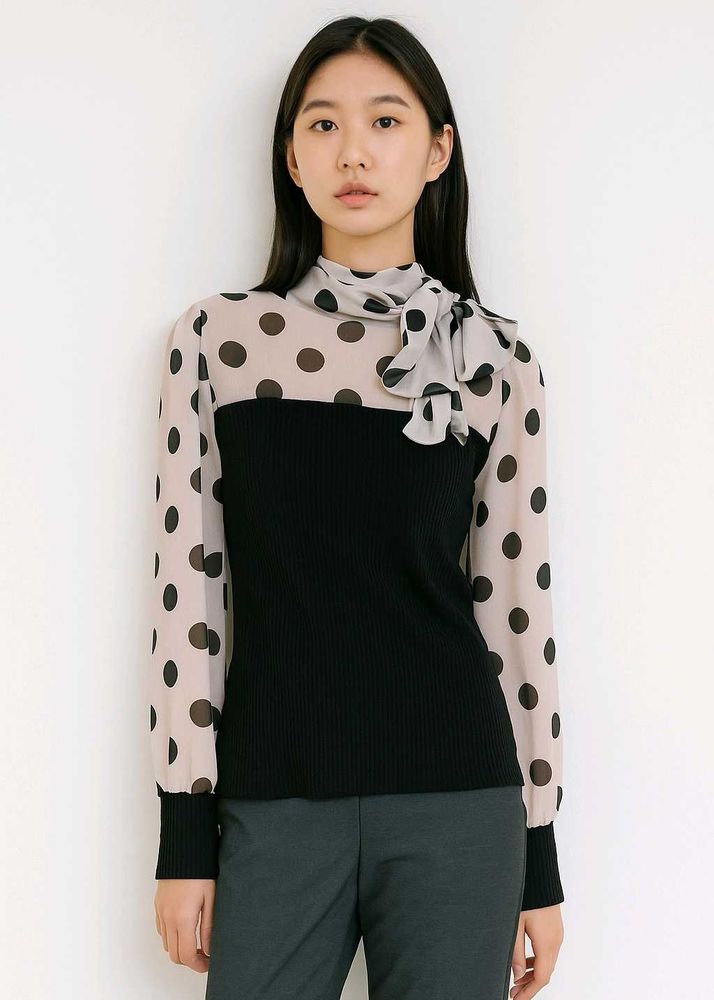 Korean Polka Dot Stretchable Top With Bow