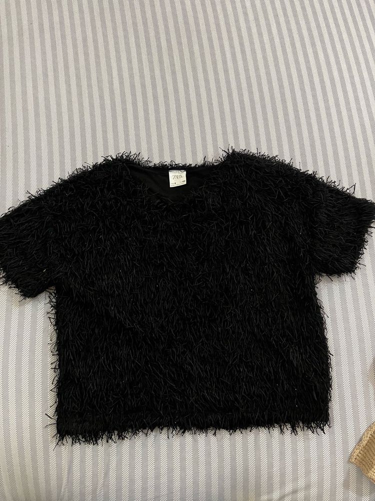 Girls Furry Black Top