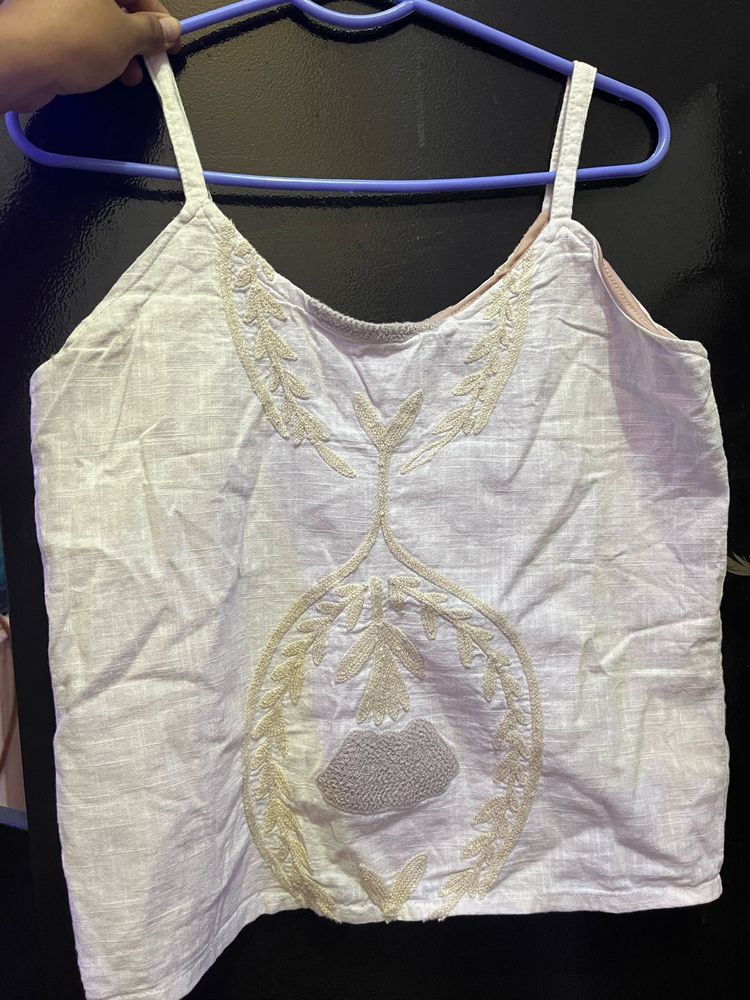 Embroidered Linen Blend Tank Top