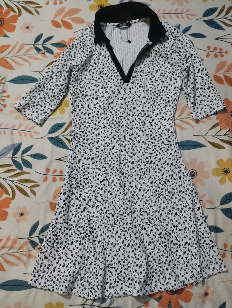 Black &amp; White Print Mini Dress