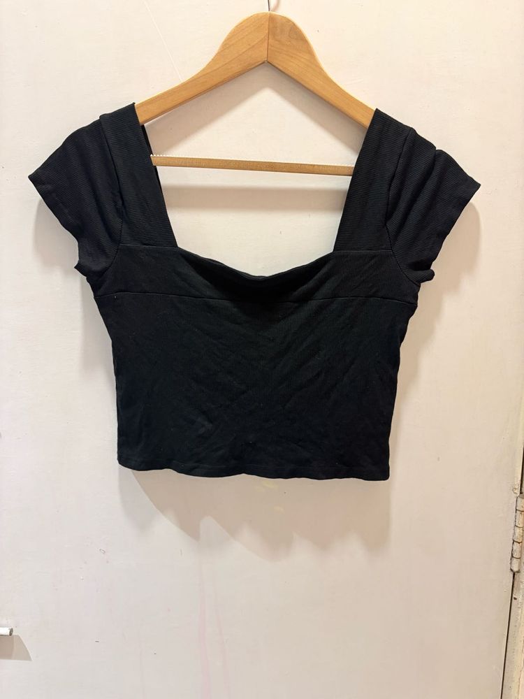 Black Square Neck Crop Top