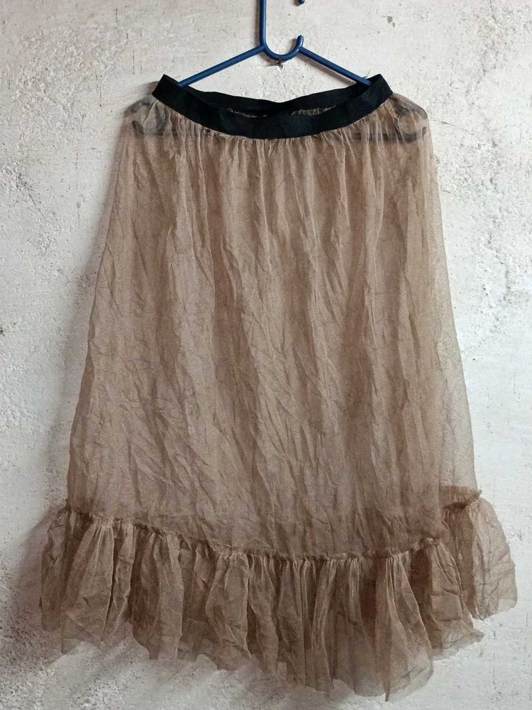 See-through Fashion Brown Ruffle Skirt