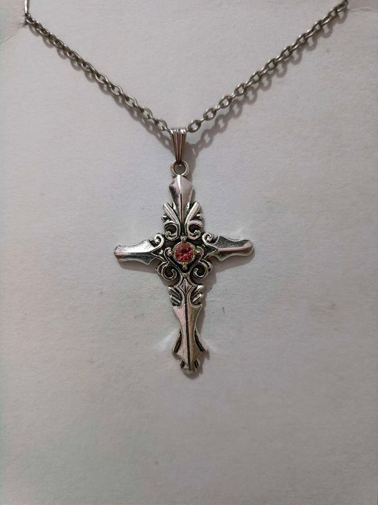 Ornate Silver Cross Pendant Necklace