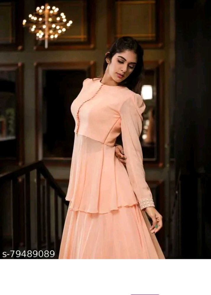 ✨ Peach Layered Georgette Long Gown ✨