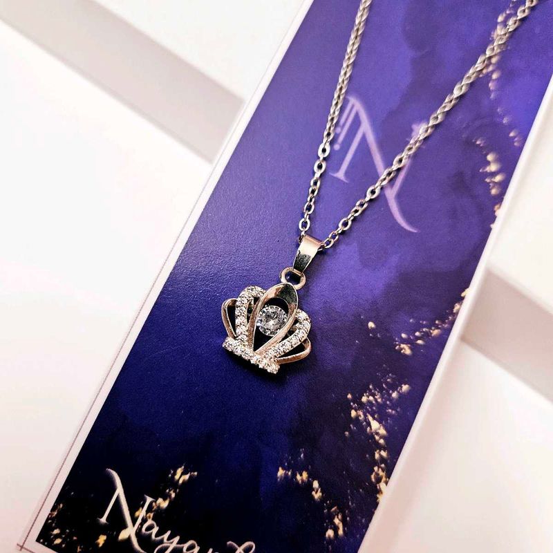 Silver Dancing Diamond Queen Pendant Necklace