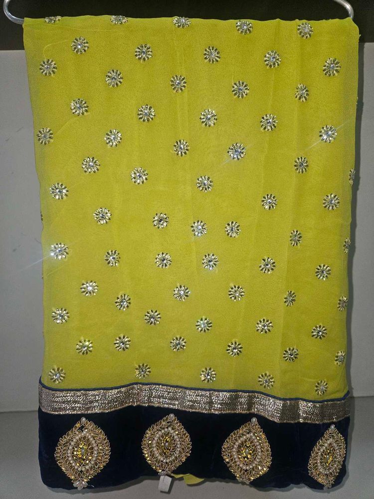 Elegant Lime Green Saree With Stiched Blouse