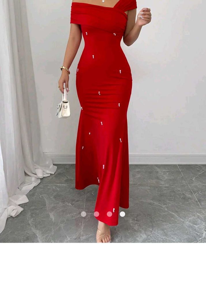 Red Off-Shoulder Maxi Dress