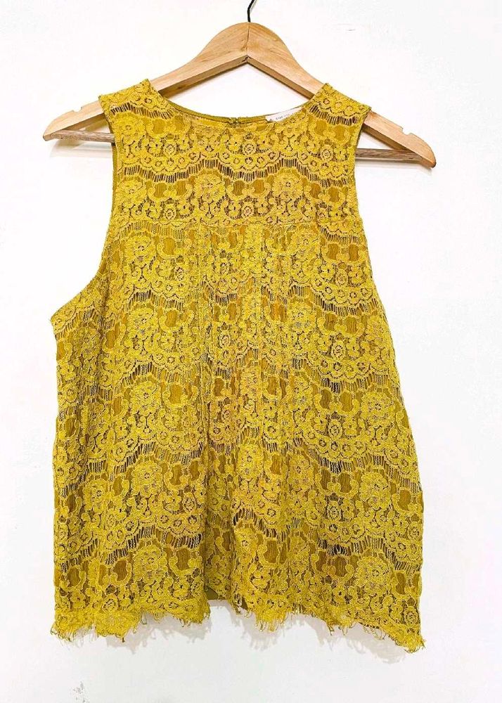 SOPHIE RUE Mustard Sleeveless Net Top