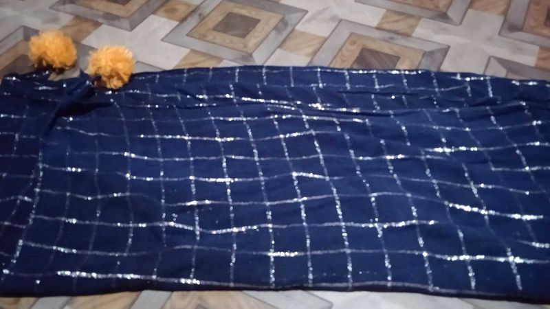 Navy Blue Sequined Fabric