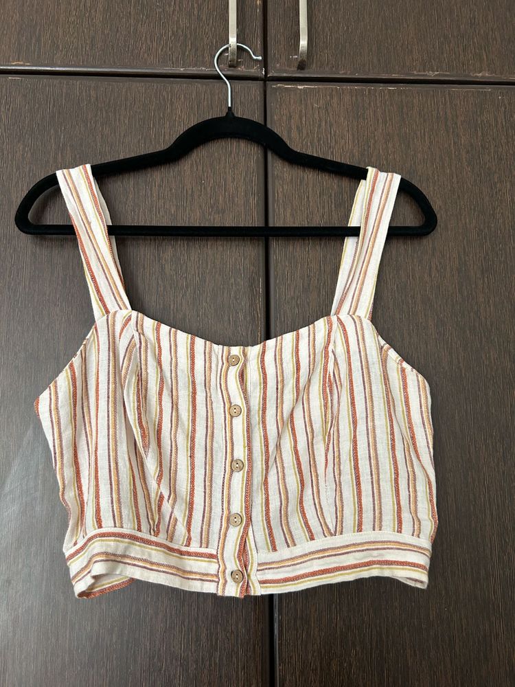 Forever 21 Striped Button-Down Crop Top