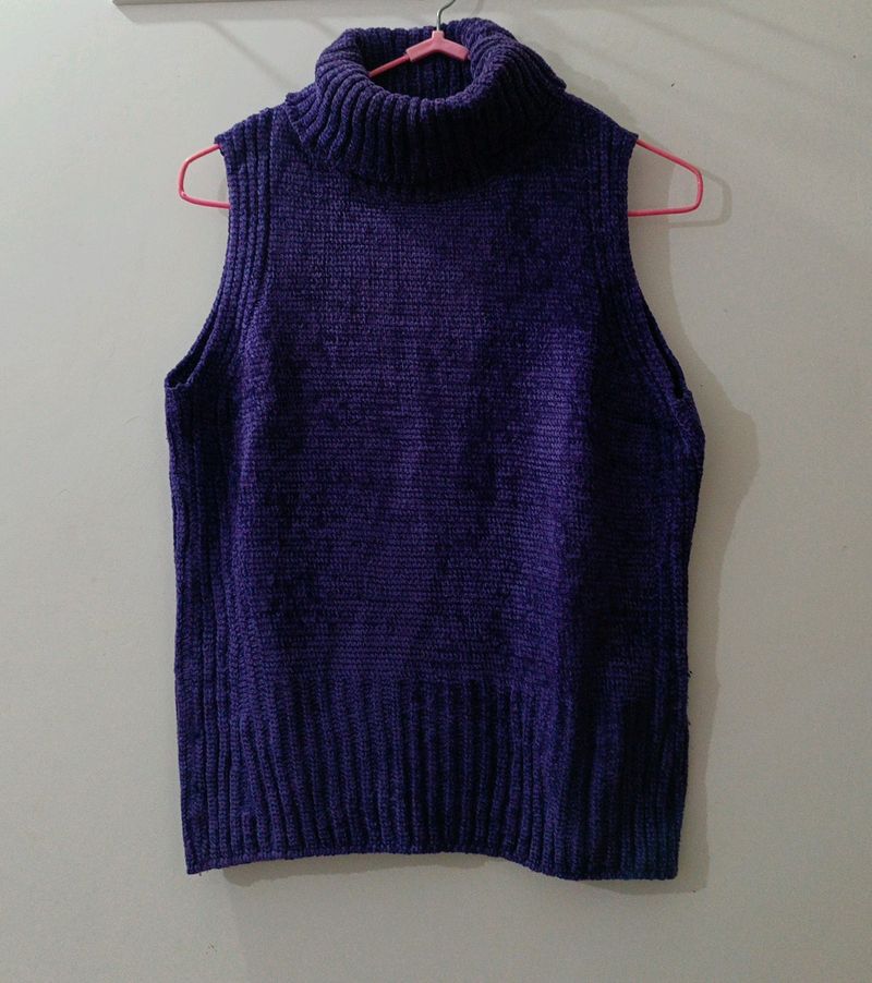 Purple Turtleneck Sleeveless Top