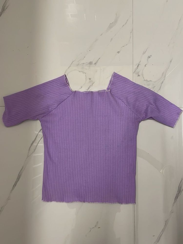 Lavender Ribbed Square Neck Top