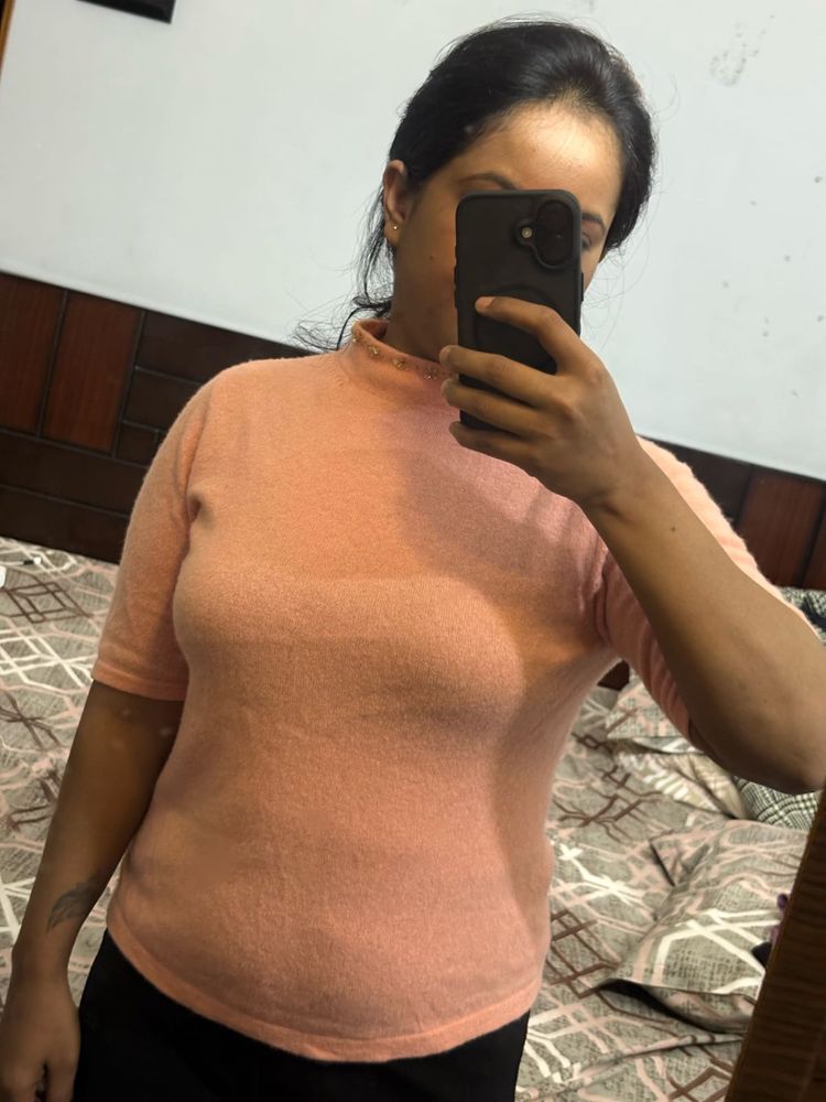 Peach Short Sleeve Strechable Warm Top