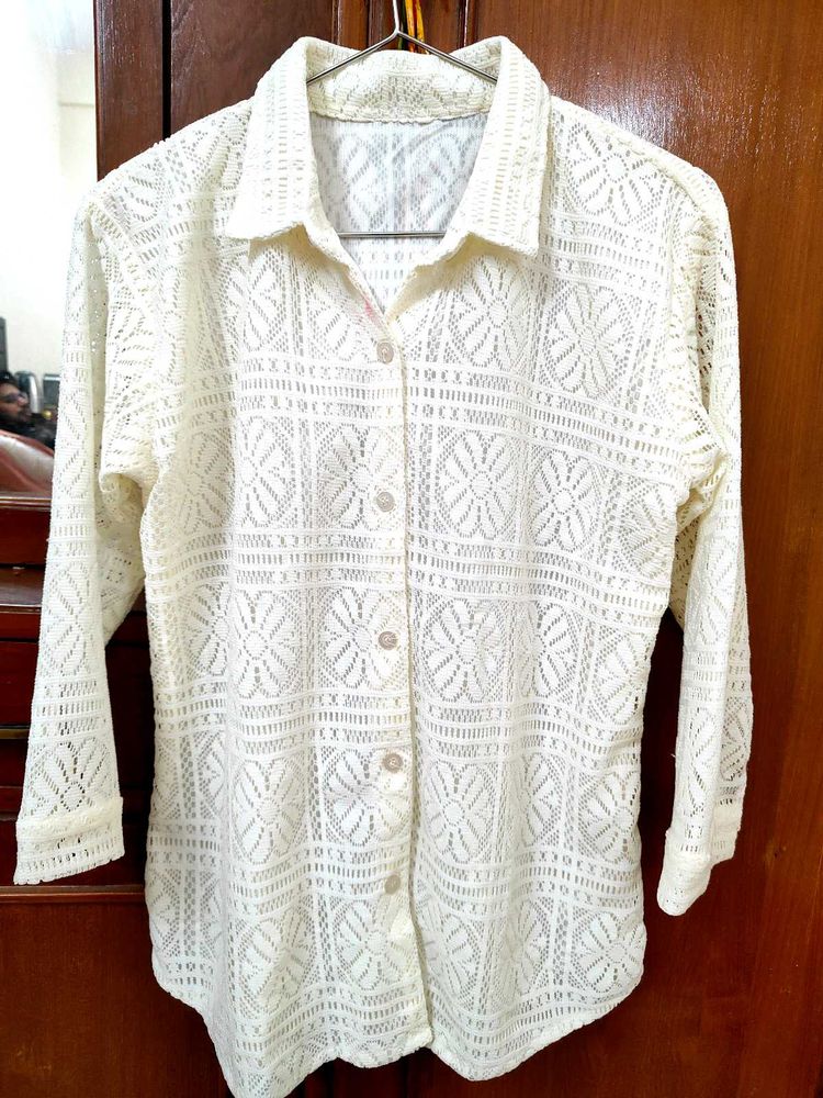 Off White Lace Shirt Top