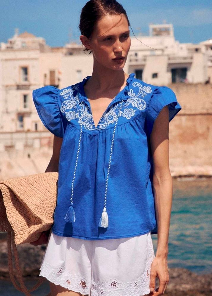 Blue Embroidered Top