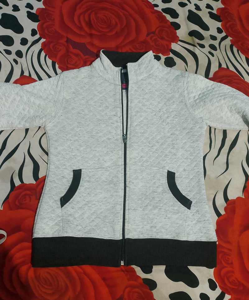 Gray Quilted Zip-Up Jacket