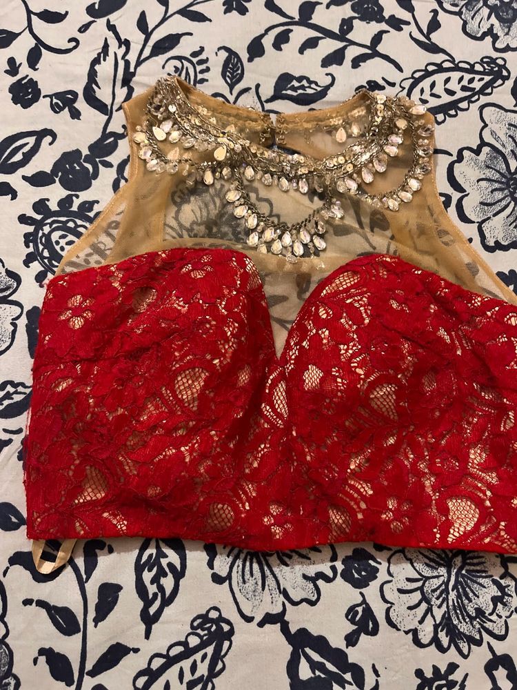 Red Lace &amp; Embellished Blouse