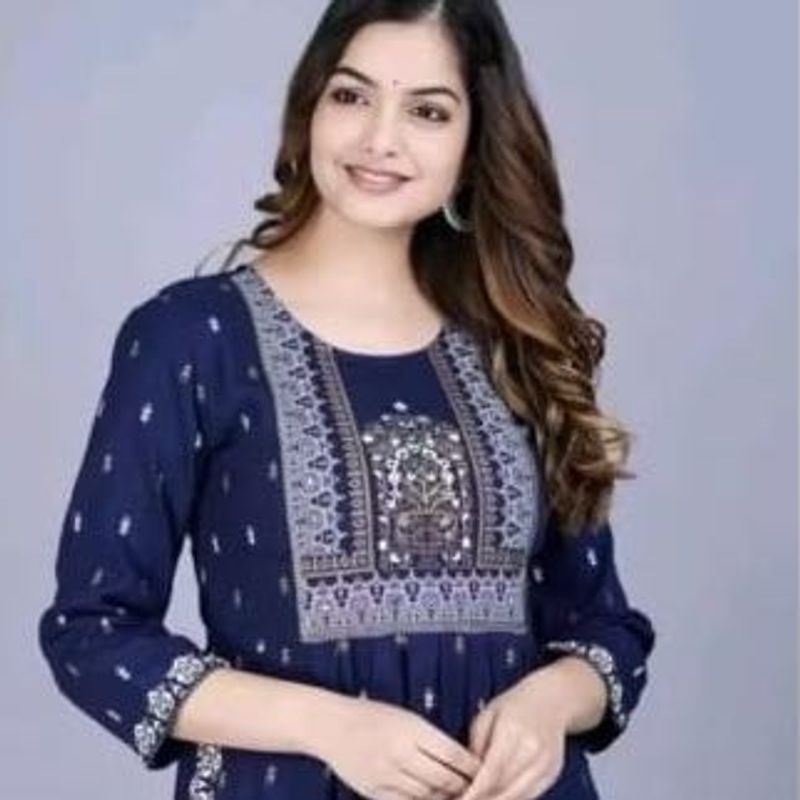 Navy Embroidered Kurti