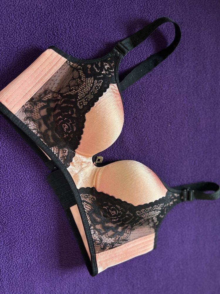 Peach &amp; Black Lace Bra