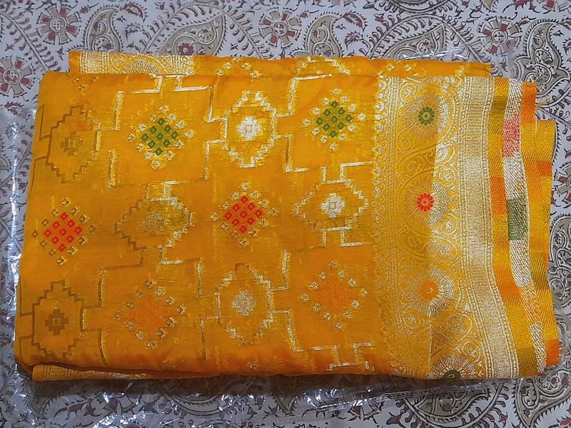 Yellow Banarasi Silk Saree