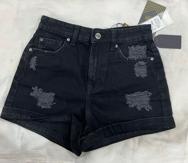 Nykaa Fashion Love Gen Ripped Black Denim Shorts