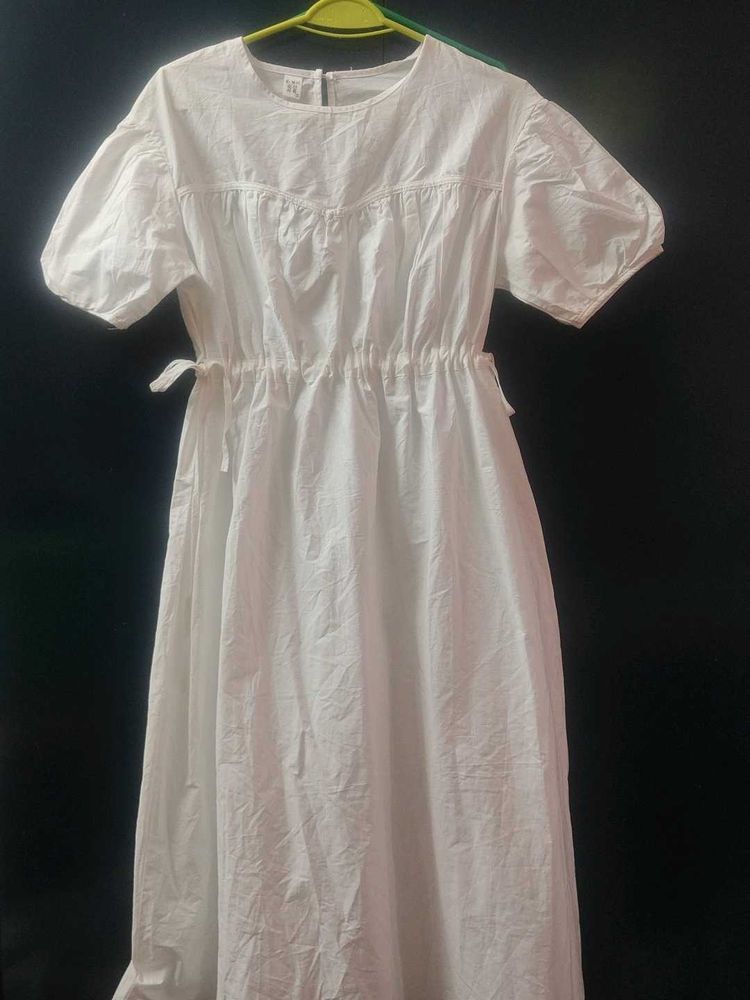 White Puff Sleeve Midi Dress