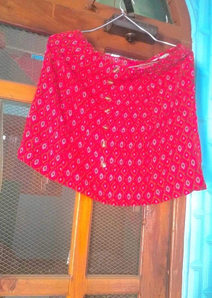 Red Printed Mini Skirt