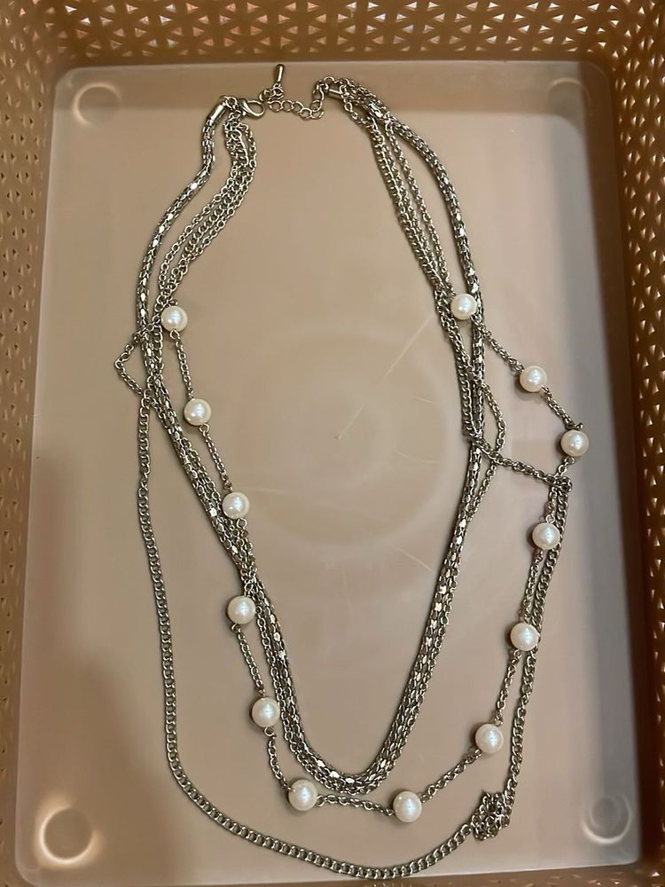 Silver &amp; Pearl Layered Necklace