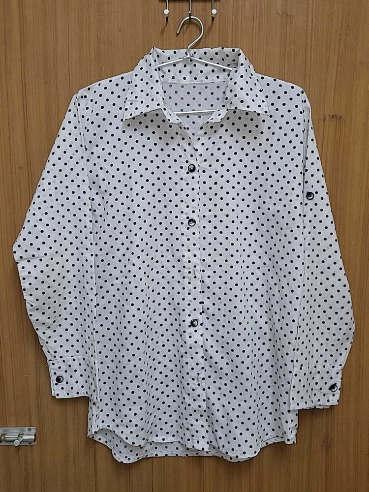 Polka Dot Button-Down Shirt white women black