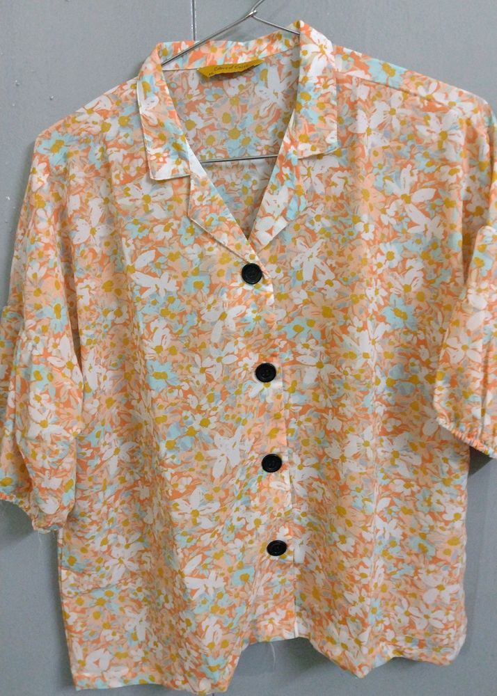 Floral Orange Women Boxy Shirt -xxl (42 Inch)