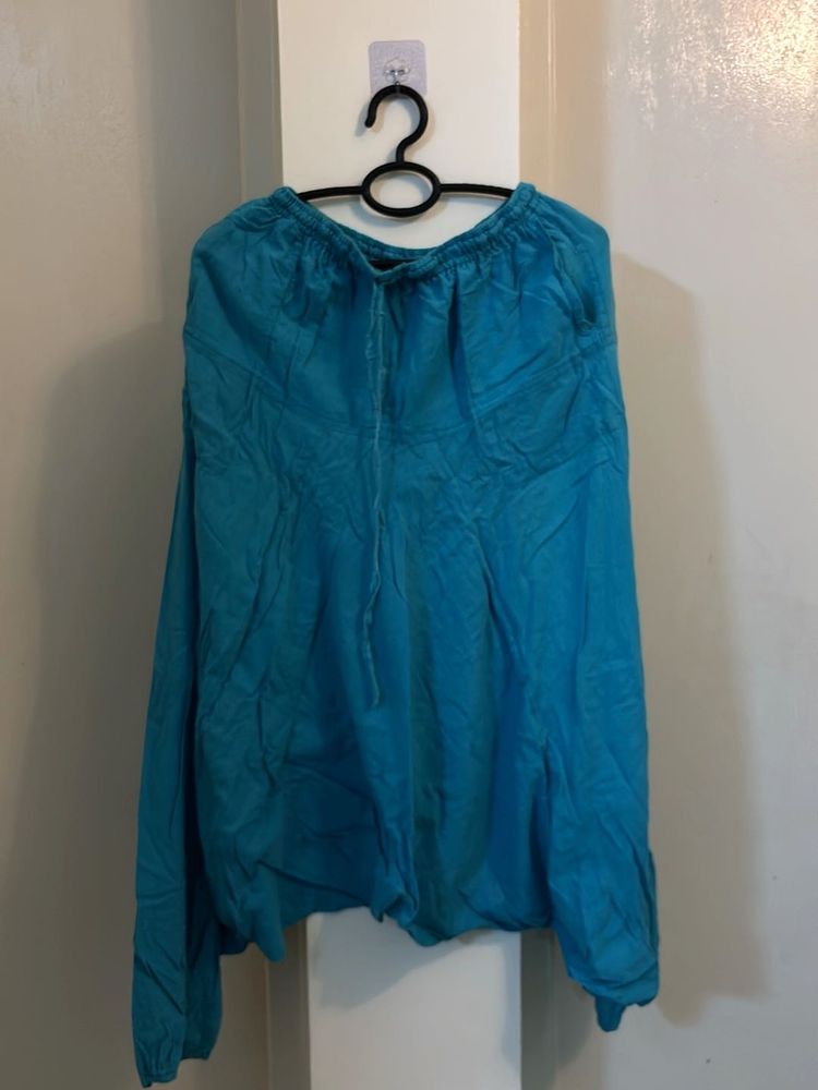 Sky Blue Baggy Pants With Pockets