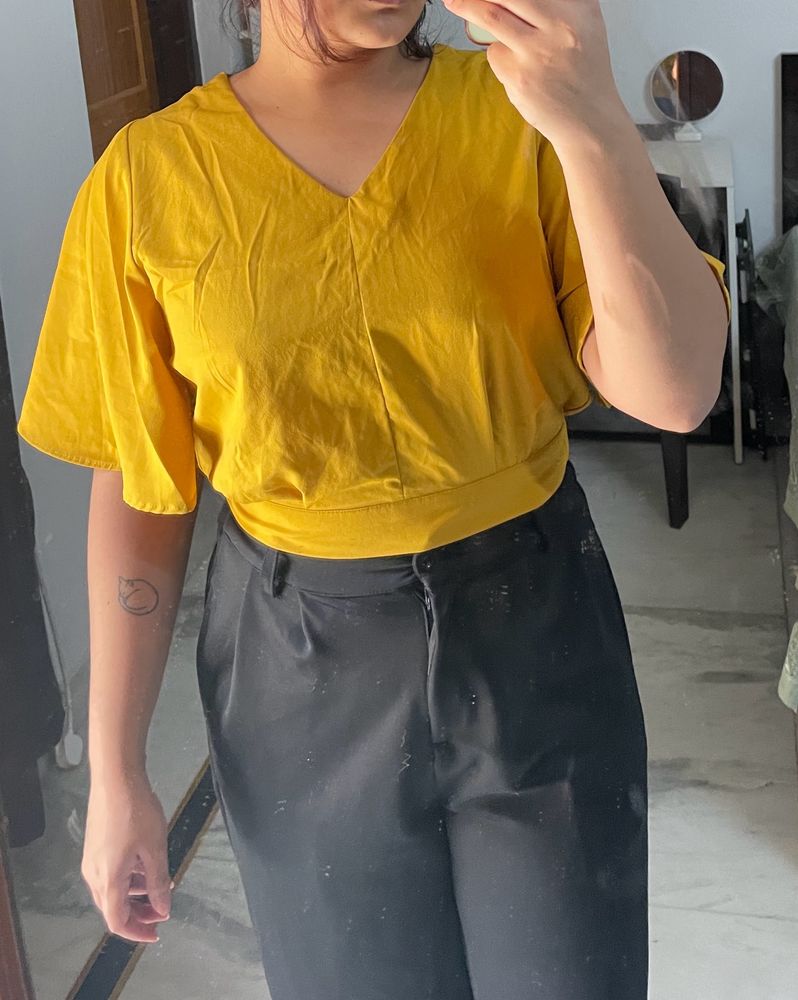 Mustard V Neck Crop Top