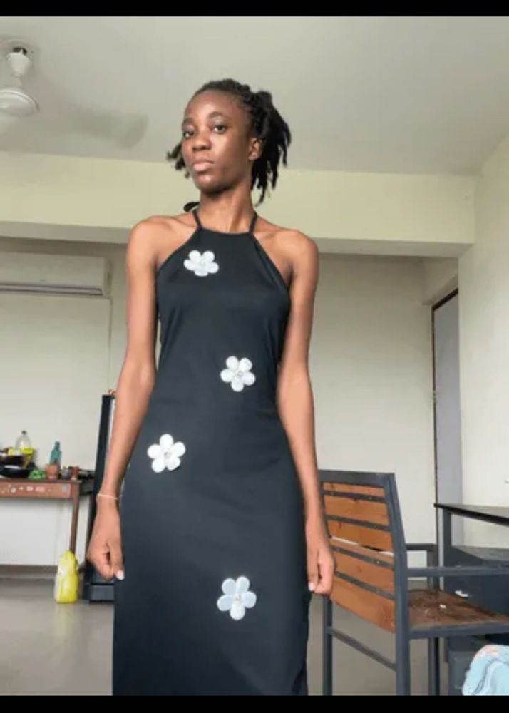 Black Floral Halter Dress