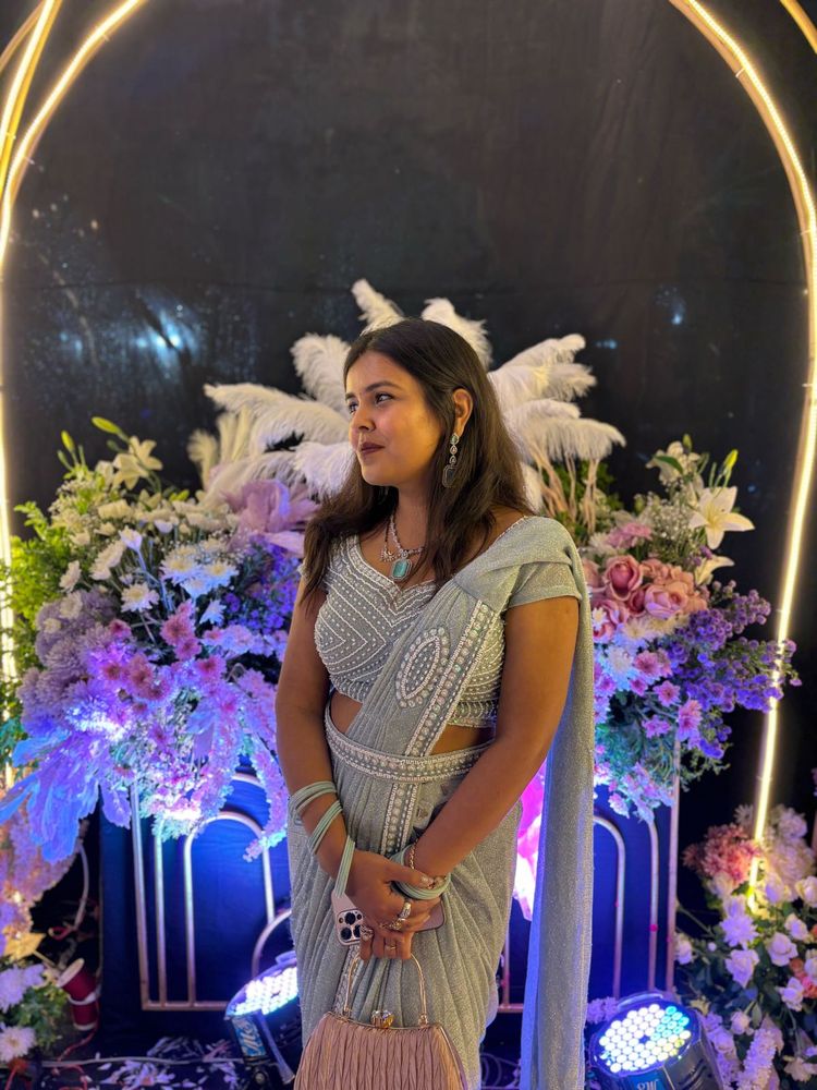 Elegant Grey Embellished Saree