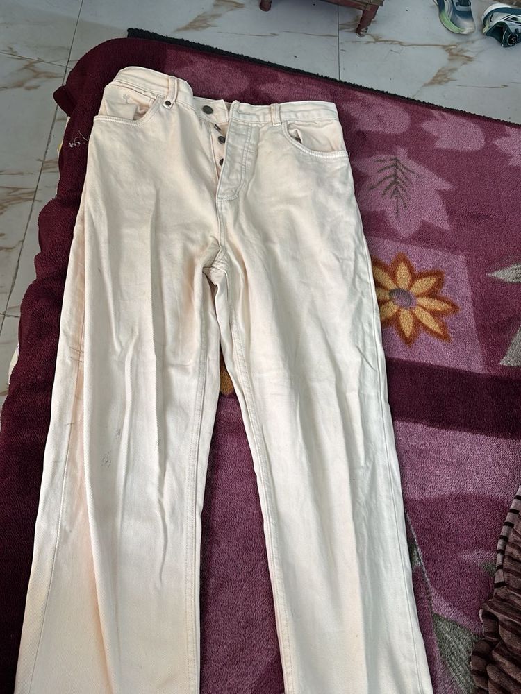Cream Wide Leg Jeans