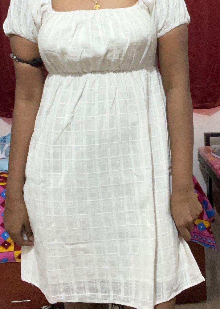 Chic White Checkered Dress (Zudio)