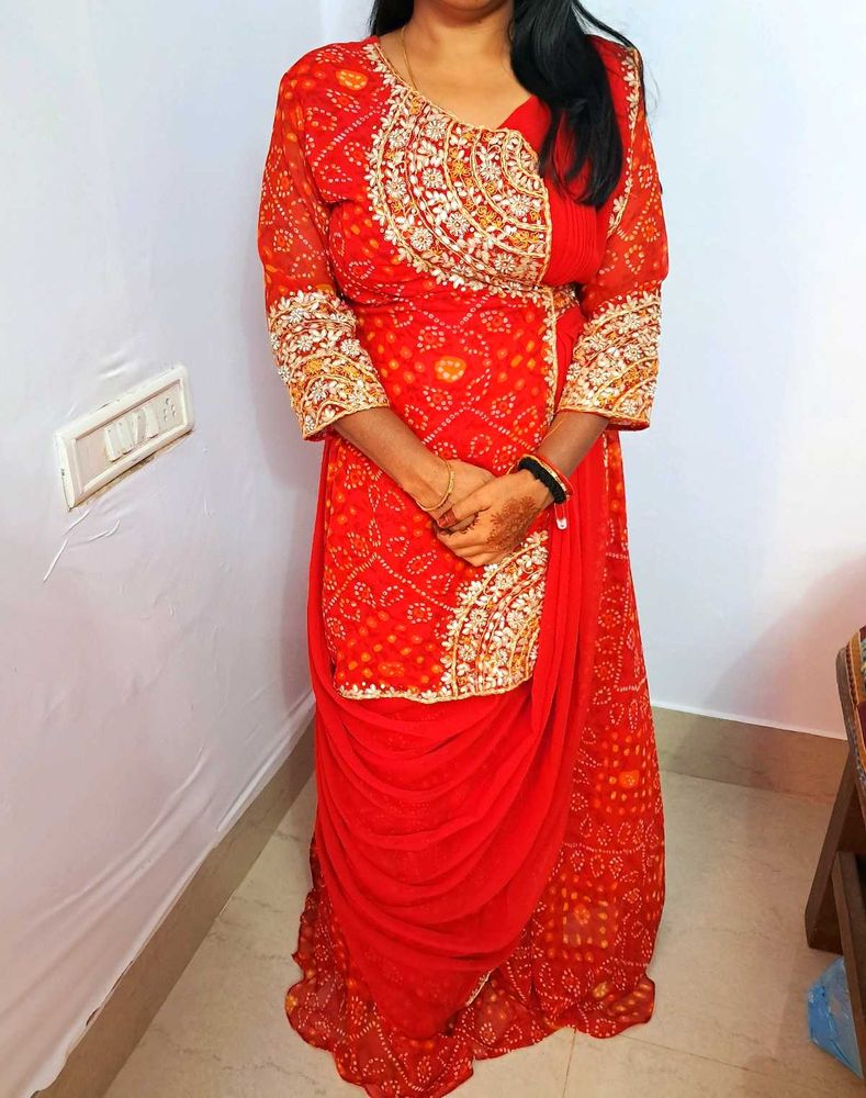 Elegant Red Embroidered Festive Gown