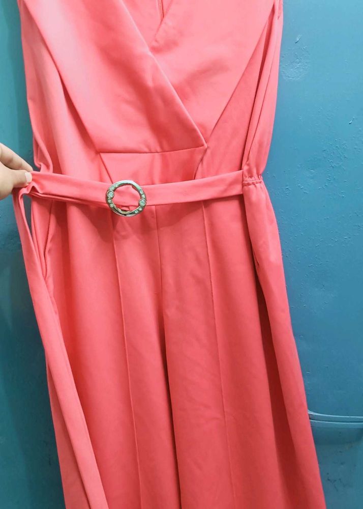 Coral Jumpsuit with Belt
