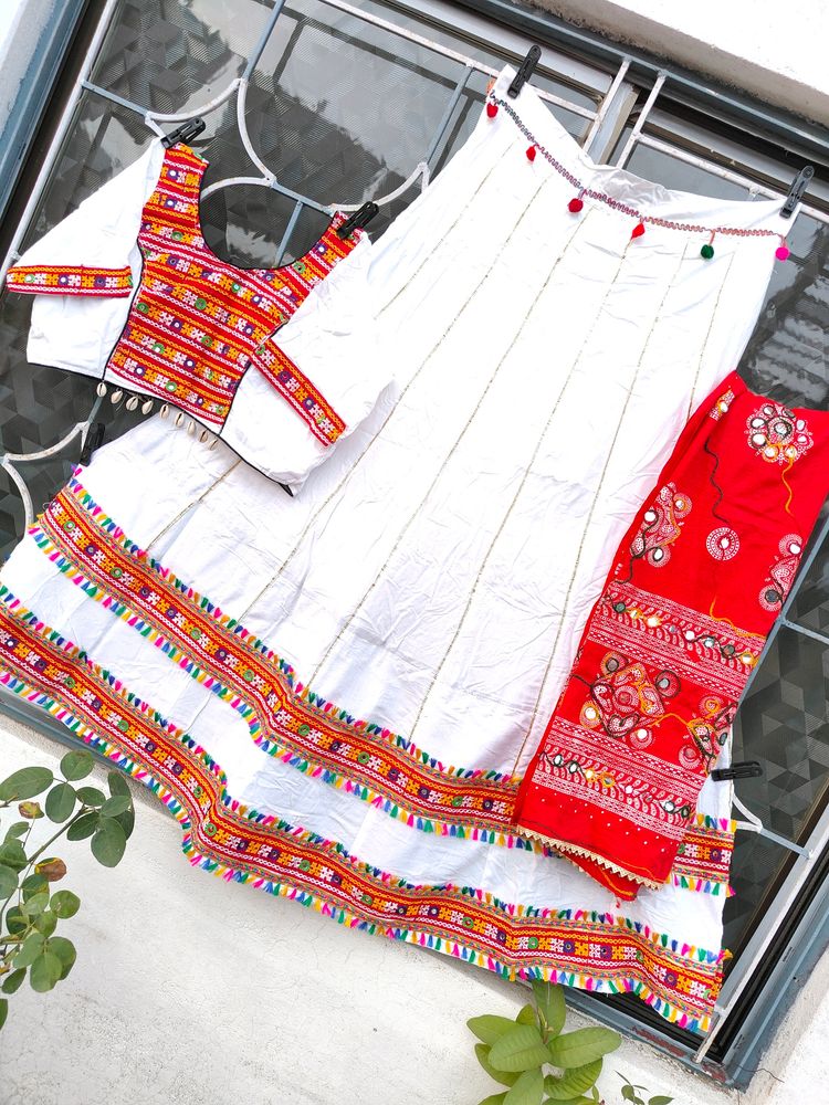 Garba Lehenga White