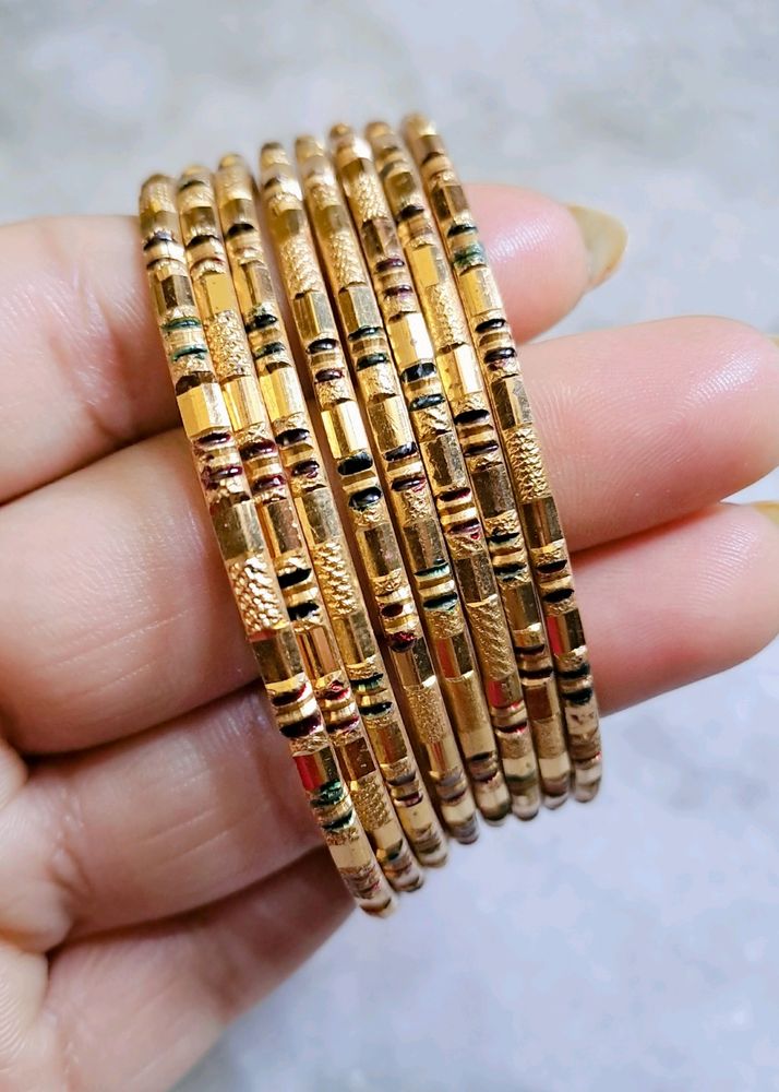Golden Color Metal Bangle Set Of 8 &amp; Size-2&#34;8