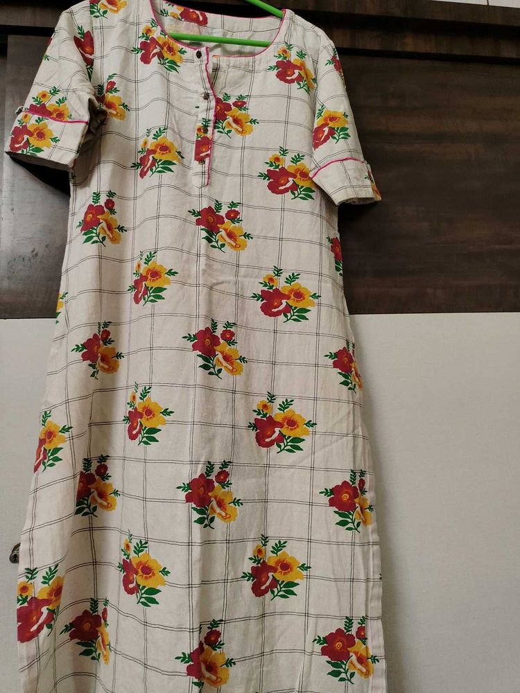 Off White Floral Kurti