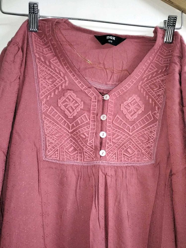 Embroidered Very Light Pink/brown Top
