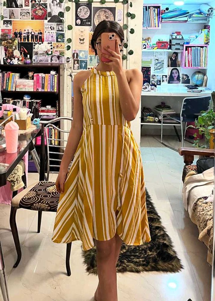 Yellow &amp; White Striped Sundress